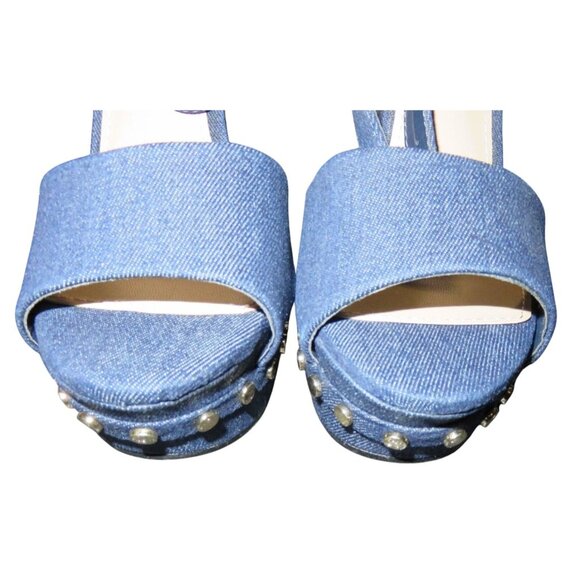 Shoedazzle Alana Chambray Blue Denim Studded Slingback Platform Heels size 8.5 t - Picture 2 of 12